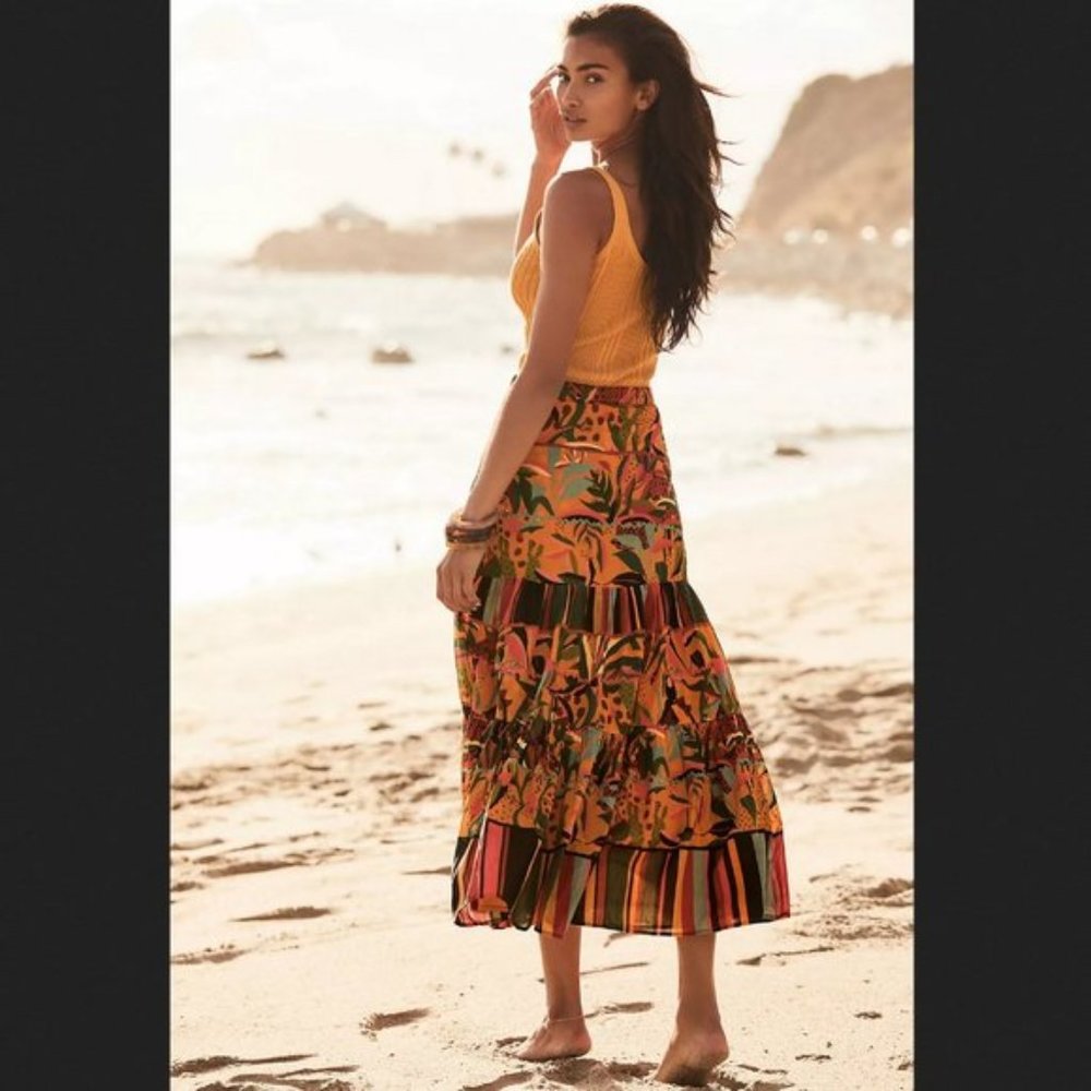 Farm Rio Isabella Tiered Maxi Skirt RARE Print